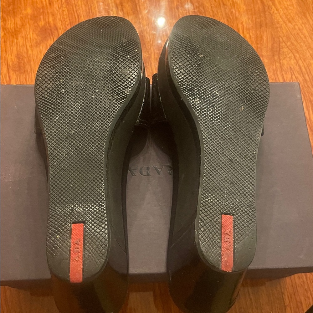 Prada Women's Elegant Black Wedge Slides - Picture 6 of 6